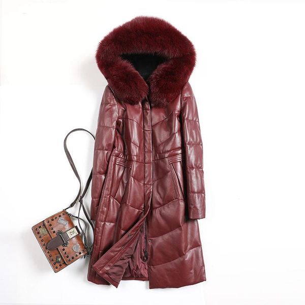 

women's leather & faux genuine sheepskin parkas down coat fur hoody autumn winter women warm outerwear coats lf2059, Black