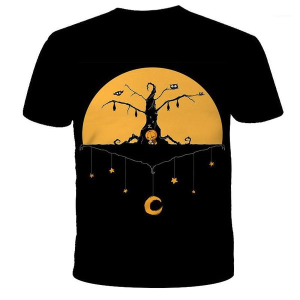 

occident fashion trend 3d digital short sleeve tee designer male loose casual round neck tshirt man halloween pattern t-shirt, White;black