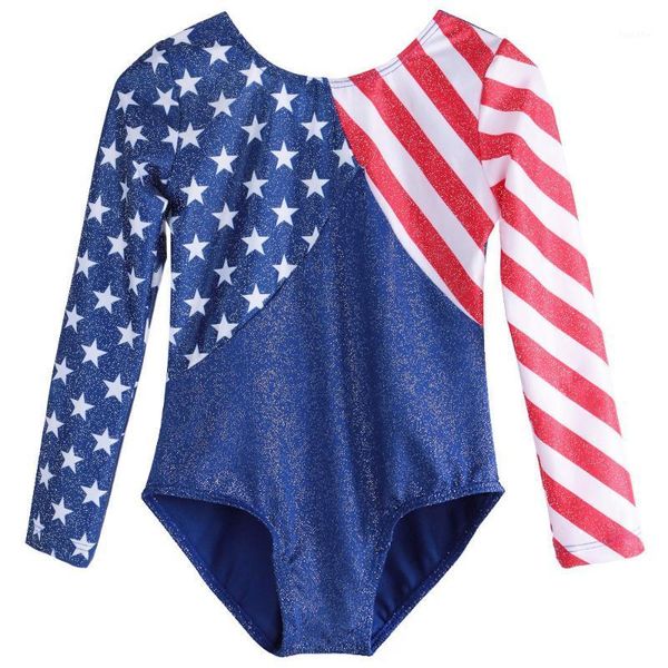 

baohulu kids long sleeve ballet leotard star decro stripe print dance costumes practice performance gymnastics leotard for girls1, Black;red