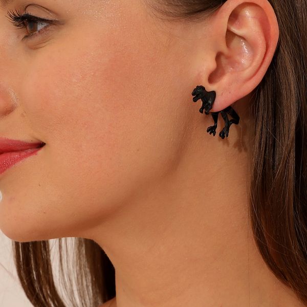 

3d small animal dinosaur fashion personality piercing stud earrings, Golden;silver