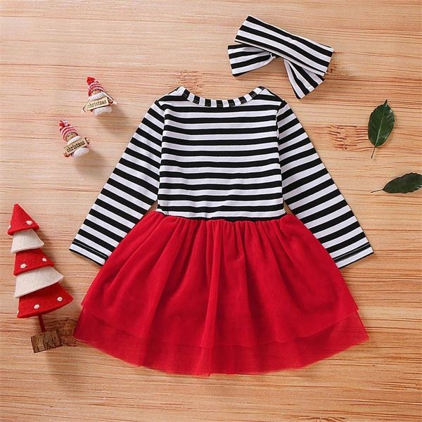 

girls clothes christmas santa thanksgiving striped print tulle dress+headband outfit some y200325, White