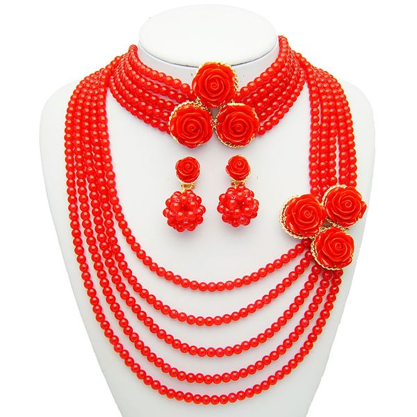 

yulaili selling red color flower shape big necklace bracelet earrings for women nigerian wedding bridal african beads jewelry sets, Black