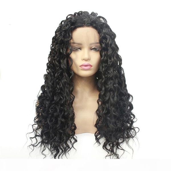 

hd transparent full synthetic lacefrontal wig black color kinky curly simulation human hair lace front wigs 180823-1, Black;brown
