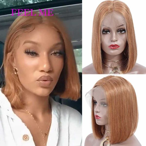 

feelme #27 bob lace front wigs 150% density 13x4 frontal short human hair wigs brazilian straight lace front human hair, Black;brown