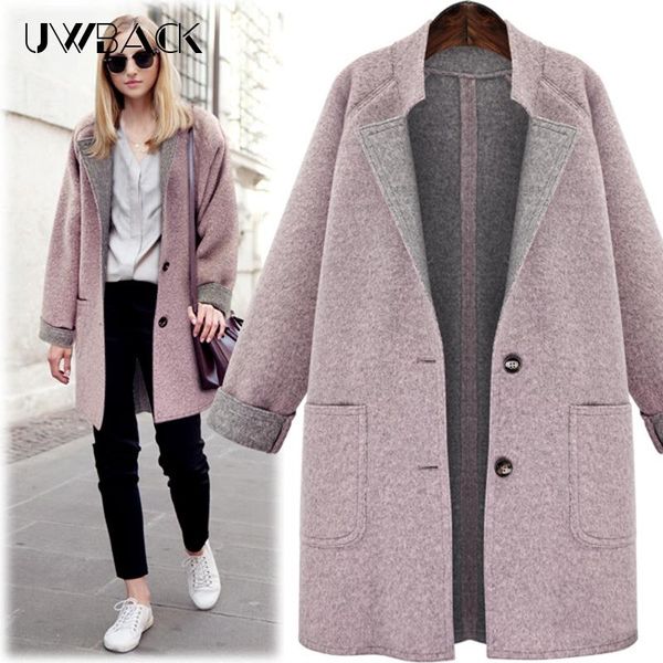 

women autumn winter woollen coat long sleeve turn-down collar oversize blazer outwear jacket elegant overcoats plus size db017, Black