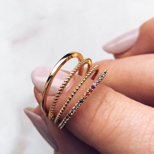 

minimal delicate thin engagement band 4 pcs set stack stacking ring fashion women finger rings j1225, Slivery;golden