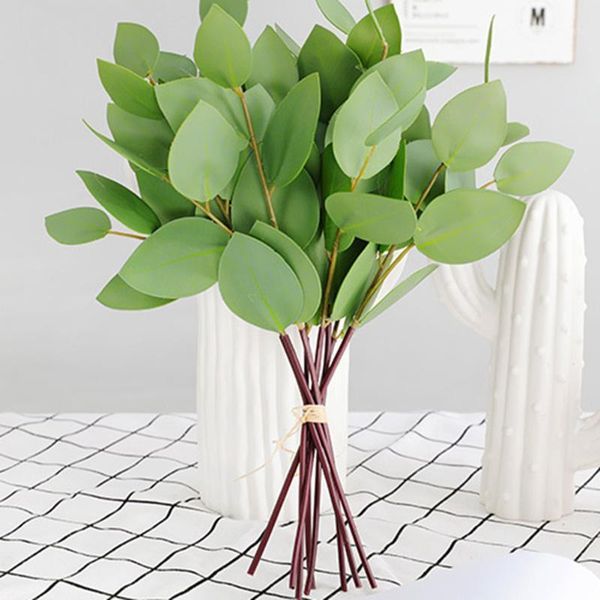 

decorative flowers & wreaths 8pcs/bouquet green artificial leaves large eucalyptus leaf plants wedding decoration fake for home garden party
