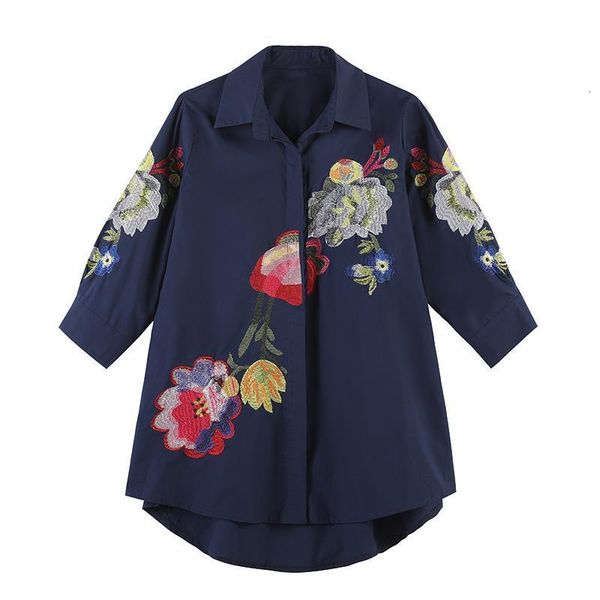

2021 new spring women shirts lantern sleeve after shortfore long blouse shirt long sleeve white navy 5650 drop shipping