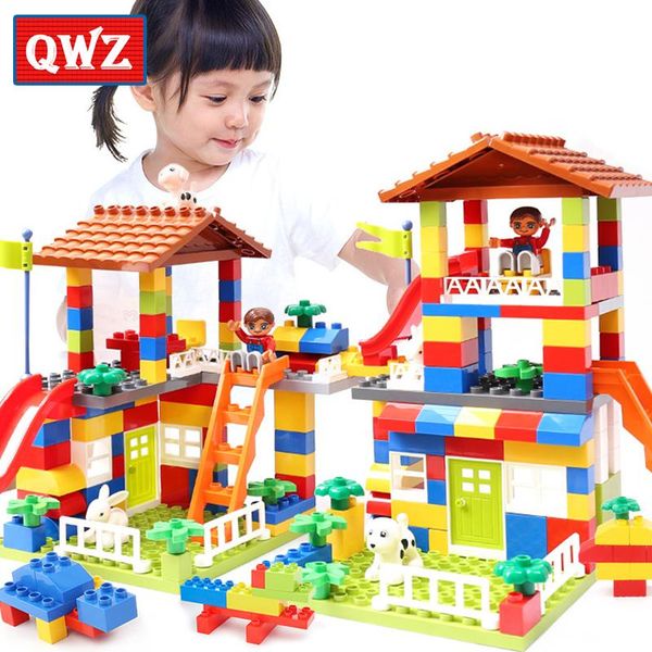 

qwz 178pcs 89pcs diy city house roof big particle building blocks castle educational toy for children bricks baby gifts yxlaho rimmer