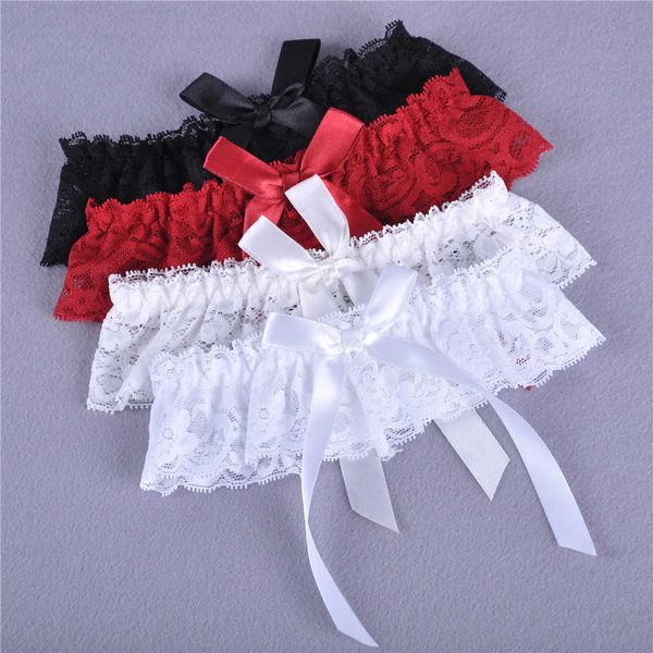 

women girls lace floral bowknot wedding party bridal lingerie cos leg garter belt suspender 1pcs, Black;white
