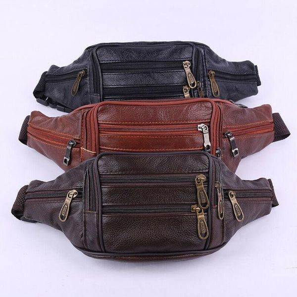 

waist bags men's leather bag bum belt fanny pack cycling running zipper1