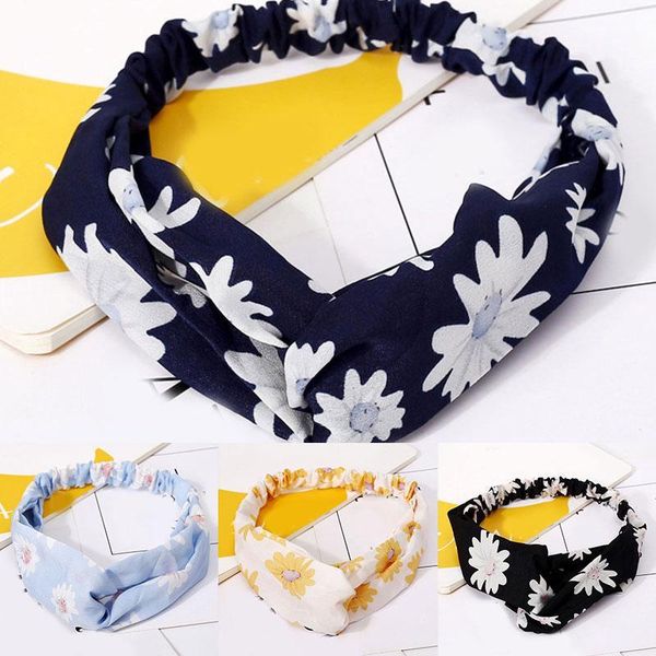 

2020 cute daisy printing hair band cross knotted hair ribbon for girls sweet elastic rubber bands women hair accessory q bbywhm