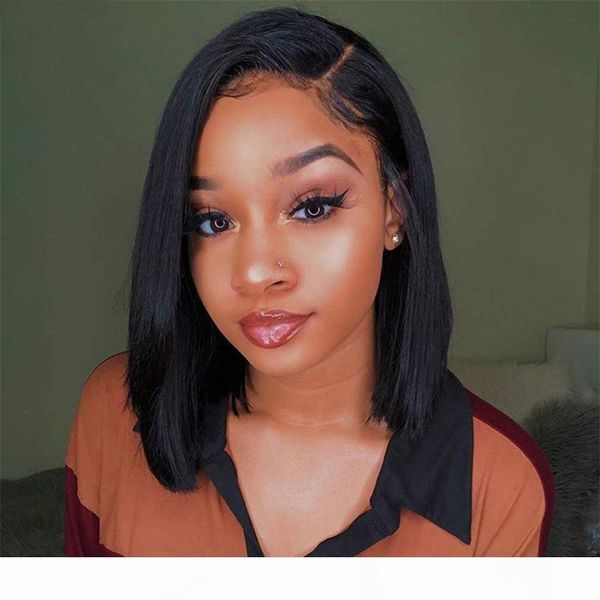 

bob lace front wig full lace human hair wig swiss lace no shedding no tangle with baby hair 130%~150%density for black women, Black;brown