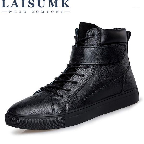 

laisumk 100% genuine leather men boots winter warm velvet ankle snow boots men shoes fashion cow motorcycle casual 36-481, Black