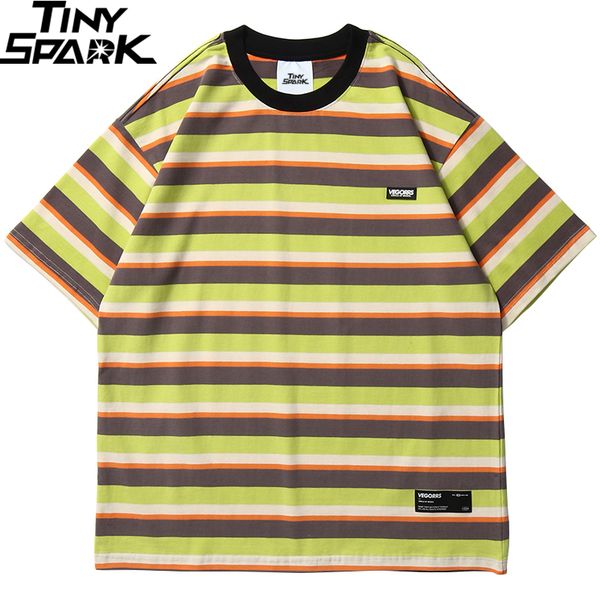 

hip hop t shirt men streetwear stripe tshirt short sleeve cotton hiphop t-shirt loose fashion tees green blue, White;black
