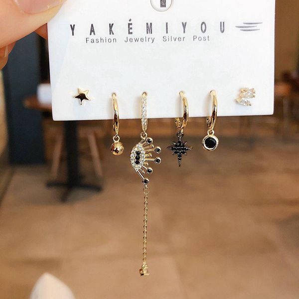 

high-end mixed styles black cubic zircon star eye dangle earrings set fashion women jewelry gold color, Silver