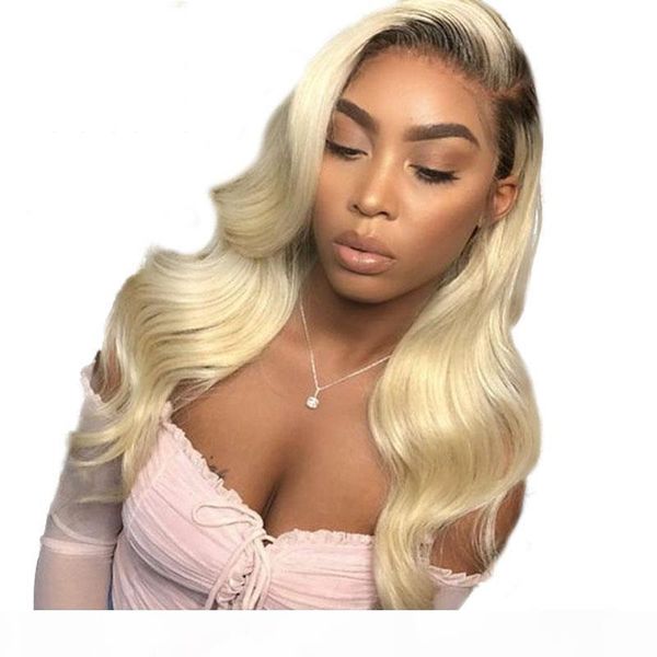 

150% density remy brazillian body wave lace front wig 1b 613 ombre blonde colored preplucked lace wig human hair, Black;brown