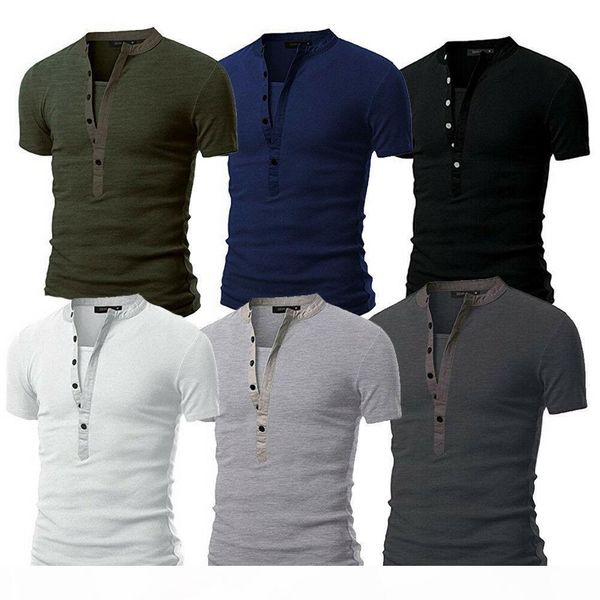 

summer 2019 men's t-shirt solid slim fit v neck short sleeve muscle tee summer male summer fashion casual henley shirts, White;black