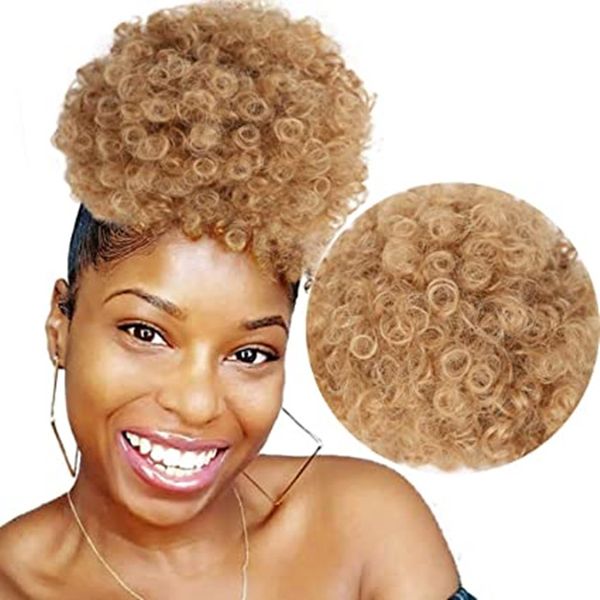 Afro Puff Coulisse Coda di cavallo humain Short Afro Kinky Curly Afro Bun Extension Posticci Full Circle Anello grande, Updo Hair Extension 140