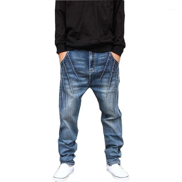 

men's jeans stretch loose summer hip hop pants non-mainstream feet large size trousers harem l-6xl1, Blue