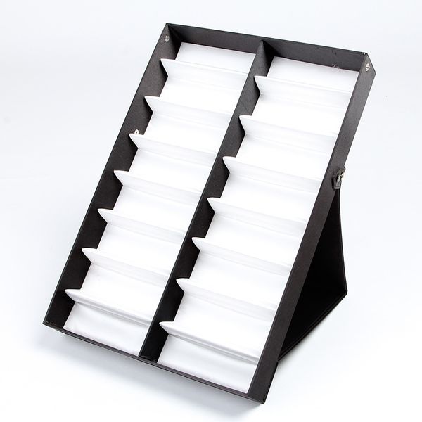 

16girds folding standing glasses sunglasses display box stand eyeglasses holder clear cover tray box compartments t200505