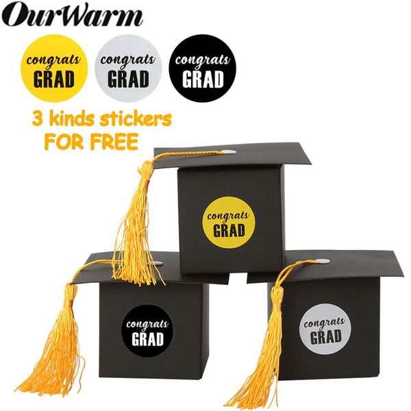 

ourwarm 36pcs graduation paper candy gift box grad cap bag with tassel chocolate box graduation party favor supplies decoration wmtgms