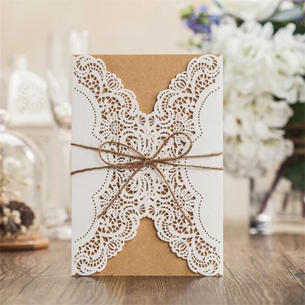 

new white inviting card event party supplies elegant laser cut paper decoration romantic guest lace flower wedding invitation