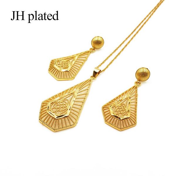 

jhplated ethiopian jewelry gold color 45cm necklace pendant earrings for african /ethiopia /eritrean women wedding jewelry sets, Silver