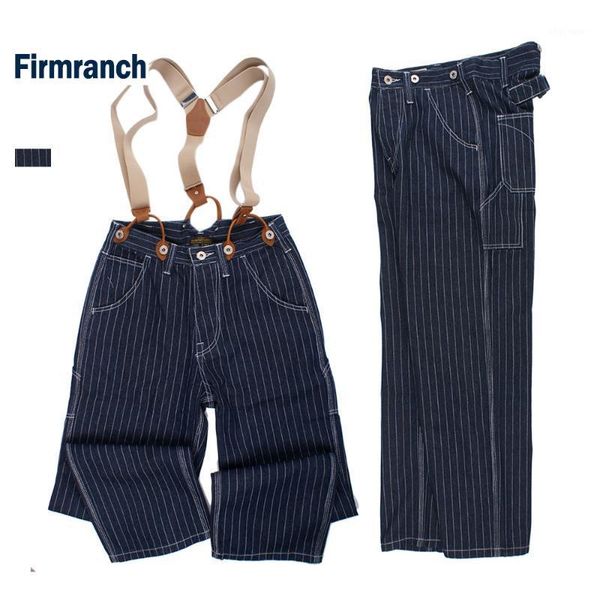 

firmranch spring/summer men/women retro 90s primary striped denim jeans amekaji suspenders american vintage railway cargo pants1, Blue