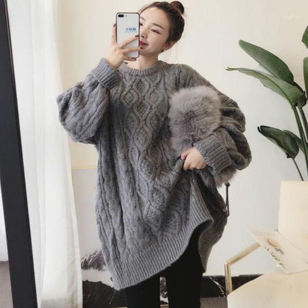 

sweater women's pullover 2020 autumn and winter mid-length loose lazy outerwear korean thick versatile1, White;black