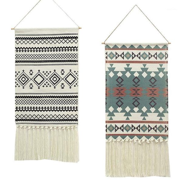 

cat beds & furniture 2pcs macrame woven wall hanging tapestry, bohemian home decor geometric art backdrop1