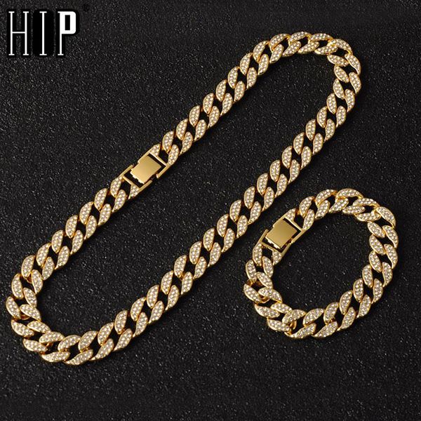 

chains hip hop miami curb cuban chain necklace 15mm gold iced out paved rhinestones cz bling rapper necklaces men jewelry, Silver