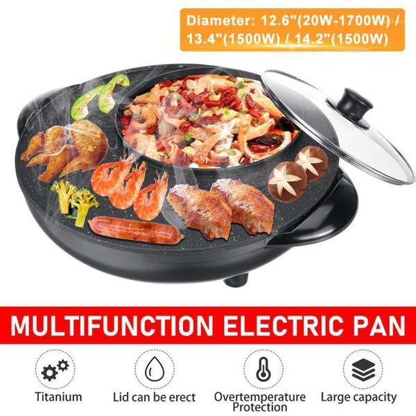 

electric skillets 1700w 2 in 1 pot barbecue smokeless non-stick roasting plate grill pan multi cooker for party 220v1