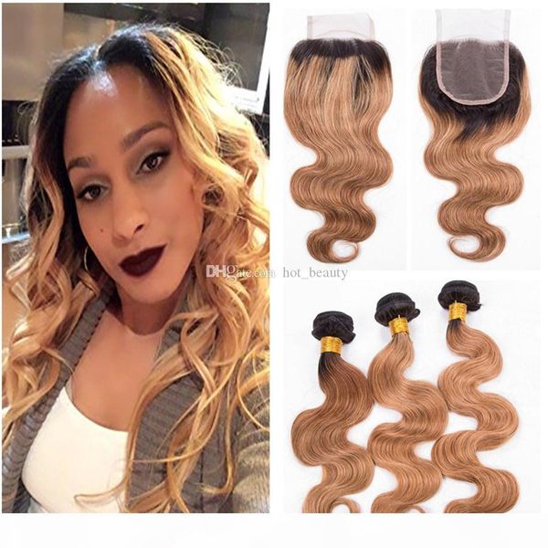 

peruvian virgin hair pre-colored 3 bundles body wave ombre human hair bundles with closure ombre blonde 1b 27 virgin peruvian hair weave, Black