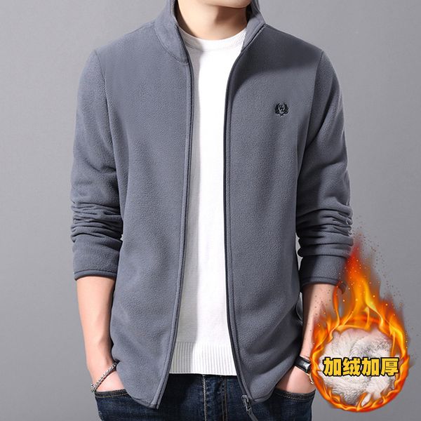 

plush sweater men's coat autumn winter new korean trend thickened warm fleece cardigan jacket men's coat, Black