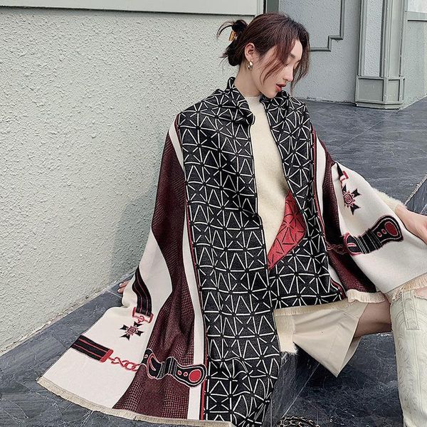

2020 luxury cashmere scarf for women shawls wraps design print neck scarves winter warm lady bufanda thick blanket, Blue;gray