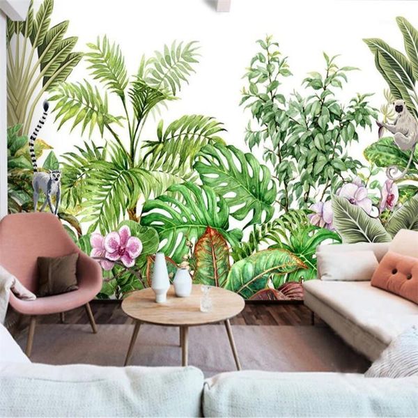 

nordic hand painted small fresh tropical plant flower background wall mural wallpaper 3d living room bedroom decor wall paper 3d1