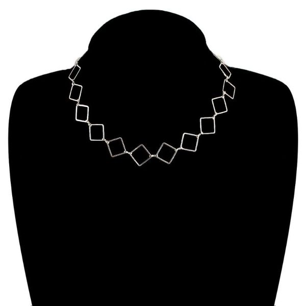 

chokers 1 pcs metal creative silver color geometry square shape pendant choker necklace for women trend punk gothic chain jewelry gifts, Golden;silver