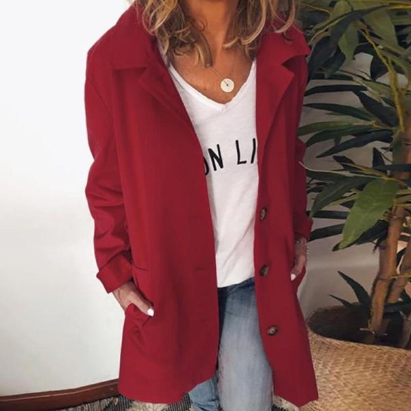 

2020 long trench coat women fashion autumn winter solid red button lapel sashes elegant windbreaker long coat, Tan;black