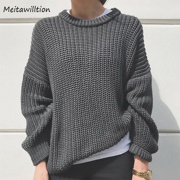 

autumn winter women knitted sweater 2020 casual solid loose long sleeve pullover elegant office jumper, White;black