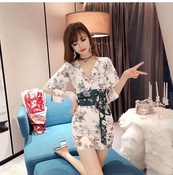 

2019 summer dress nightclub ktv foot bath kimono pack hip print kimono foot bath sauna ktvh4377 cd2io, Black;gray