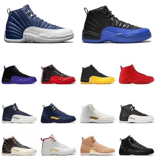

12 indigo 12s mens basketball shoes game royal university gold dark concord dark grey flu game the master taxi men sports trainer sneakers