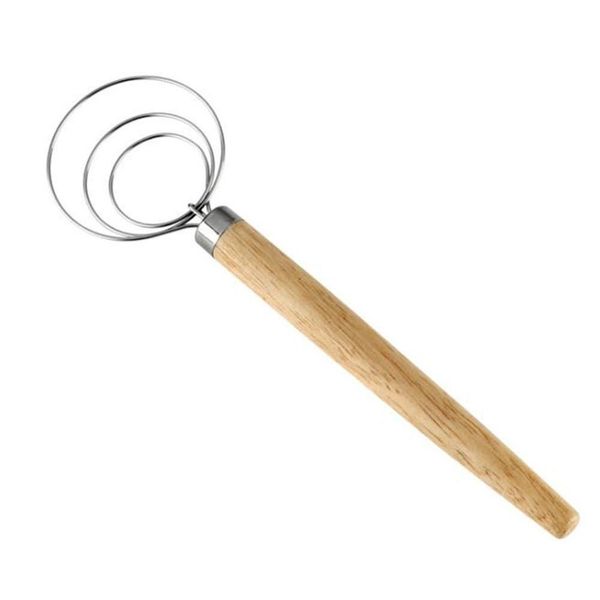 

stainless steel coil egg beater wooden handle agitator dough whisk kitchen jllzya loveshop01