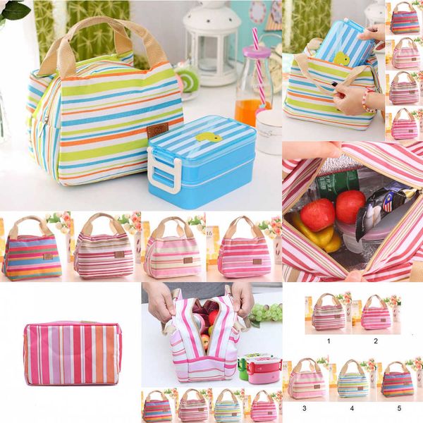 

stripe tote food insulated thermal bags picnic lunch box bag for women girls ladies kids