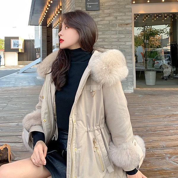 

fashion hooded tooling female winter parkas real fur collar women's down jacket draw back women coats mujeres abrigos zjt213, Black
