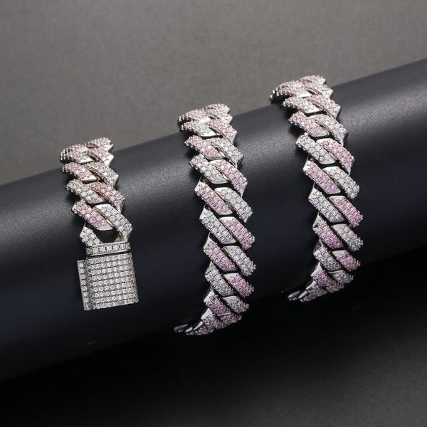 

iced out chains for men women pink cuban link necklace luxury micro paved cz cuban chain hip hop jewelry gifts h jllblw, Silver