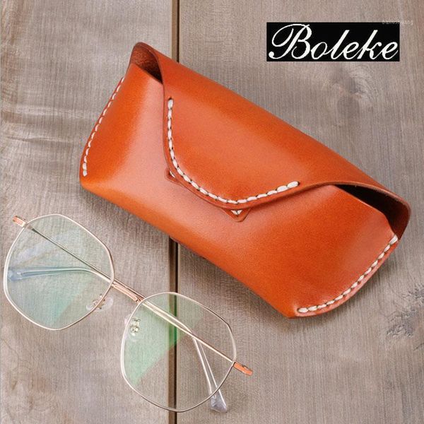 

new eyeglasses bag vintage fashion genuine leather material buckle eyeglasses box sunglasses for men women black brown1