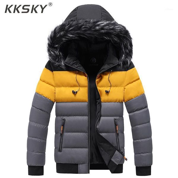 

kksky mens puffer jacket winter thick hooded jacket coat fur collar men parkas down coat cotton inside warm oversized 5xl1, Black