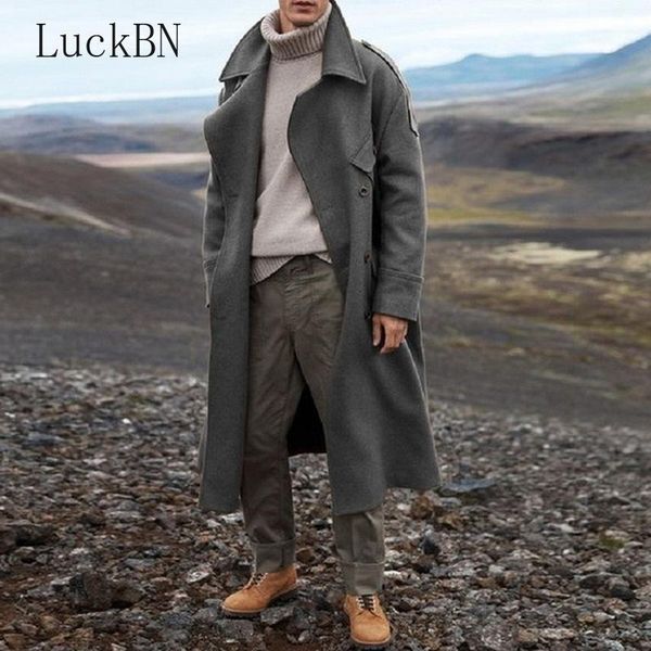 

winter coat men clothing long trench casual brown warm wool coat streetwear trench jacket outerwear blends mens clothing, Tan;black