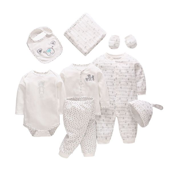 VLinder Newborn Baby Одежда Baby Boy Девушка Одежда Новорожденная Пижама Одежда Одежда Bodysuit Перчатки Bib Топ штаны 8 шт. Набор 0-12м 201030